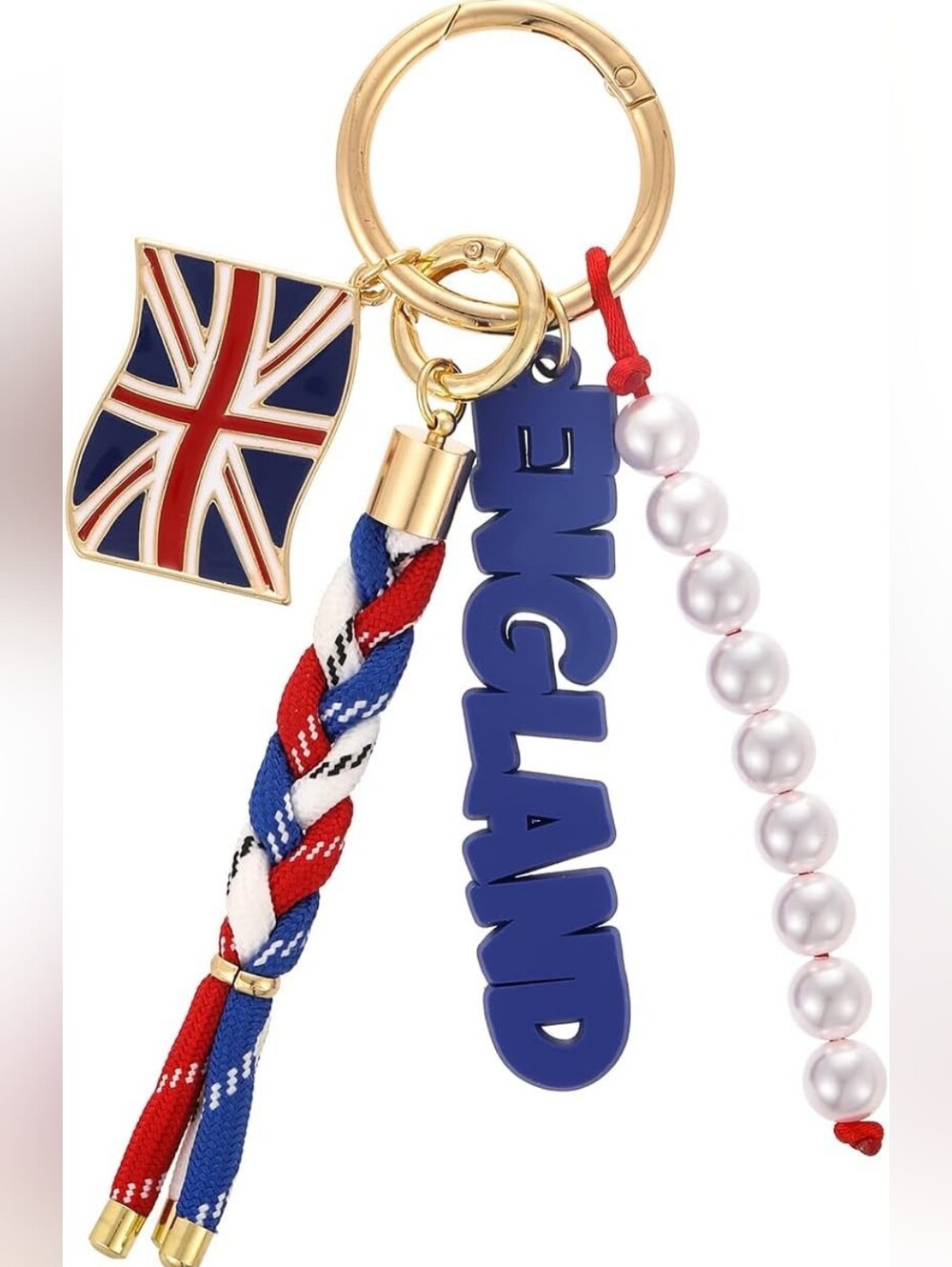 4 Charm Bag Charm Patriotic England Flag Charm UK Keychain with Pearl Beads